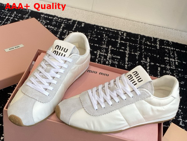 Miu Miu Plume Technical Fabric and Suede Sneakers in White 5E114E Replica