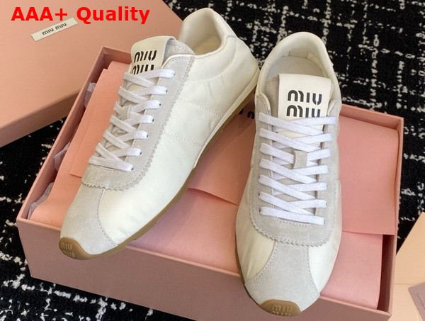Miu Miu Plume Technical Fabric and Suede Sneakers in White 5E114E Replica