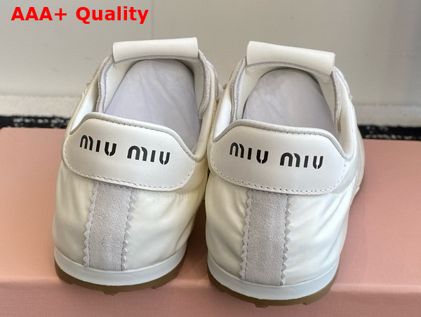 Miu Miu Plume Technical Fabric and Suede Sneakers in White 5E114E Replica