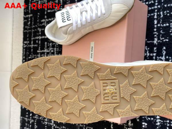 Miu Miu Plume Technical Fabric and Suede Sneakers in White 5E114E Replica
