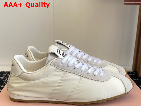Miu Miu Plume Technical Fabric and Suede Sneakers in White 5E114E Replica