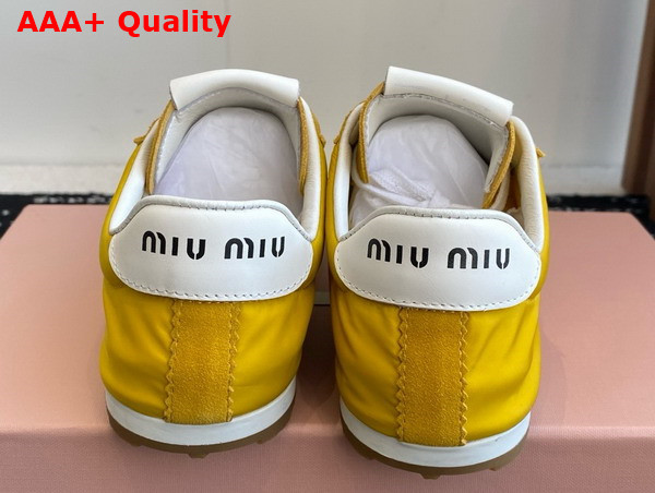 Miu Miu Plume Technical Fabric and Suede Sneakers in Yellow 5E114E Replica