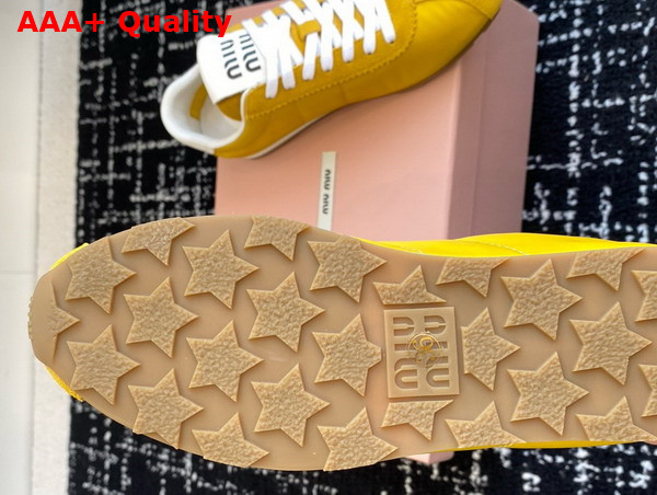 Miu Miu Plume Technical Fabric and Suede Sneakers in Yellow 5E114E Replica