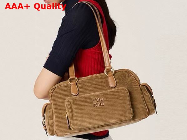 Miu Miu Pocket Corduroy Top Handle Bag in Cord 5BB179 Replica