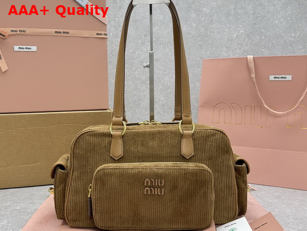 Miu Miu Pocket Corduroy Top Handle Bag in Cord 5BB179 Replica