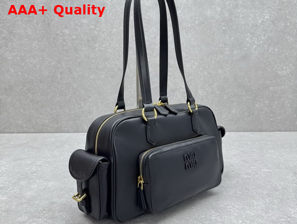 Miu Miu Pocket Nappa Leather Top Handle Bag in Black 5BB179 Replica