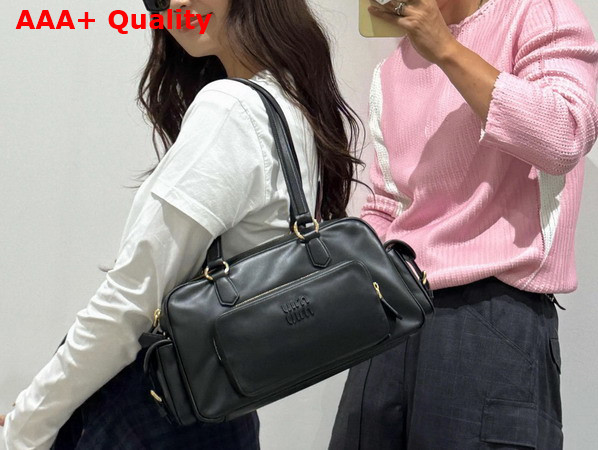 Miu Miu Pocket Nappa Leather Top Handle Bag in Black 5BB179 Replica