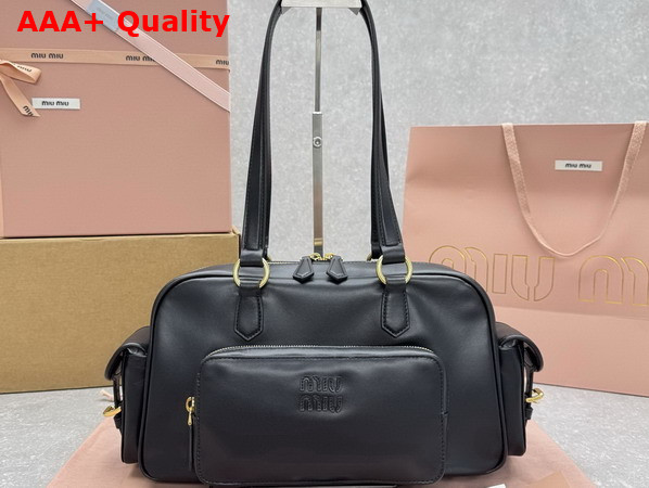 Miu Miu Pocket Nappa Leather Top Handle Bag in Black 5BB179 Replica