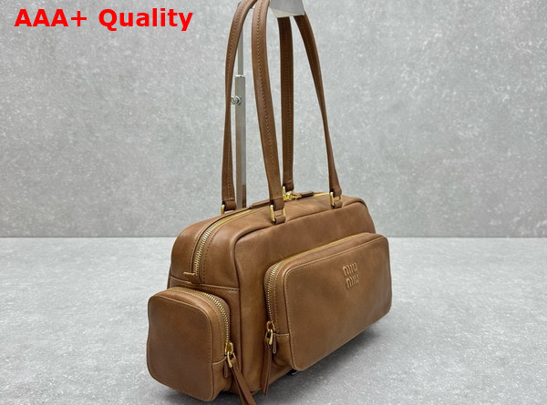 Miu Miu Pocket Washed Nappa Leather Bag in Oak 5BB175 Replica