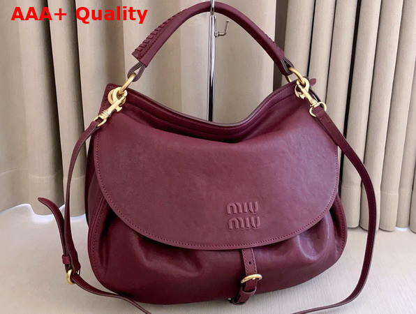 Miu Miu Rendez Vous Leather Bag in Amaranth Red 5BC219 Replica