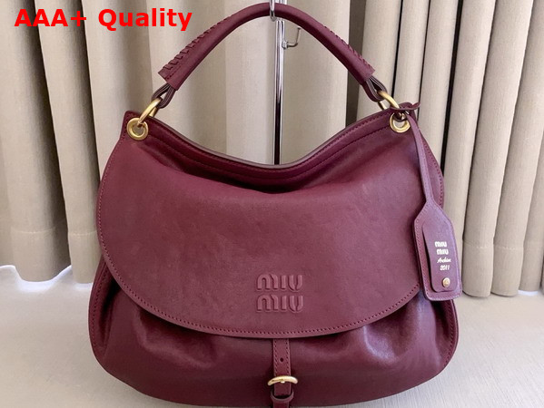 Miu Miu Rendez Vous Leather Bag in Amaranth Red 5BC219 Replica