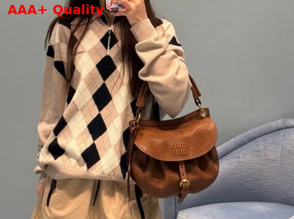 Miu Miu Rendez Vous Nappa Leather Bag in Oak 5BC221 Replica