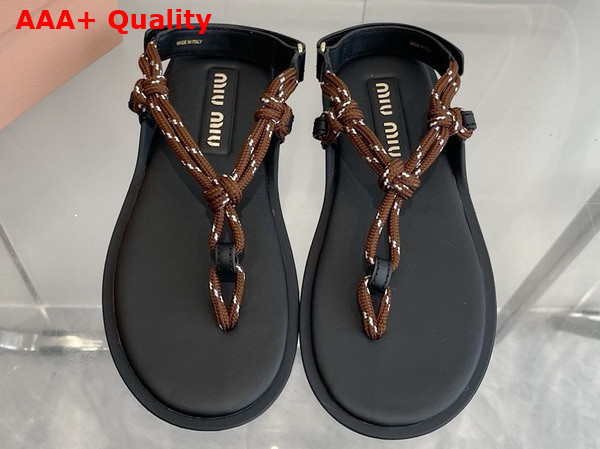 Miu Miu Riviere Cord and Leather Sandals Tobacco 5Y184E Replica