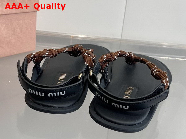 Miu Miu Riviere Cord and Leather Sandals Tobacco 5Y184E Replica