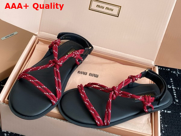 Miu Miu Riviere Cord and Leather Sandals in Amaranth Red and Maize Yellow 5X420E Replica