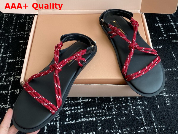 Miu Miu Riviere Cord and Leather Sandals in Amaranth Red and Maize Yellow 5X420E Replica