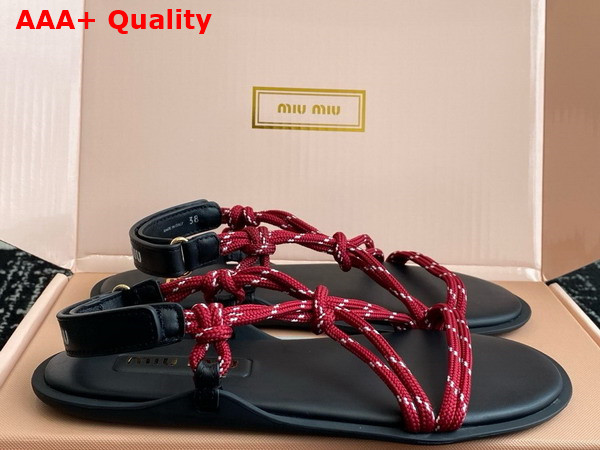 Miu Miu Riviere Cord and Leather Sandals in Amaranth Red and Maize Yellow 5X420E Replica