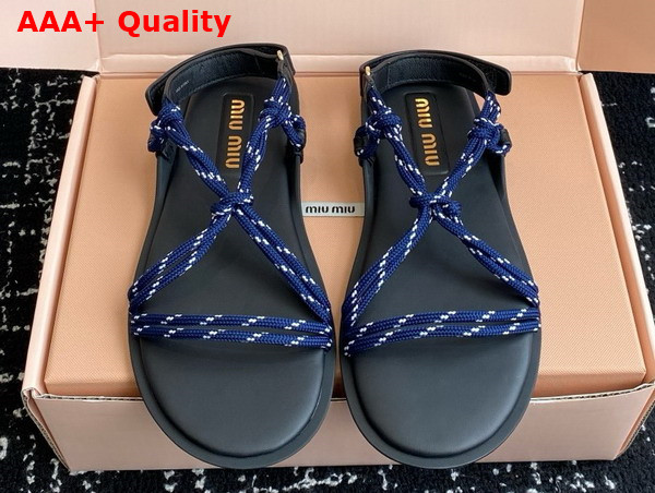 Miu Miu Riviere Cord and Leather Sandals in Baltic Blue 5X420E Replica
