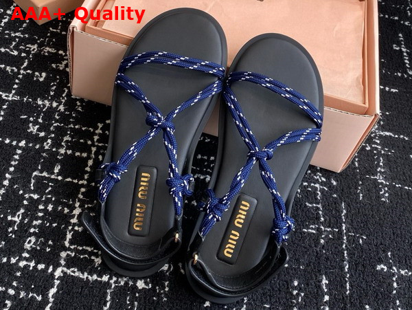Miu Miu Riviere Cord and Leather Sandals in Baltic Blue 5X420E Replica