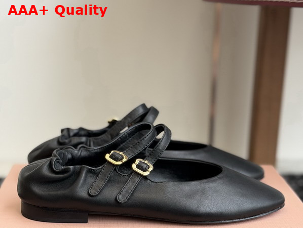 Miu Miu Ruches Nappa Leather Ballerinas in Black 5F579E Replica