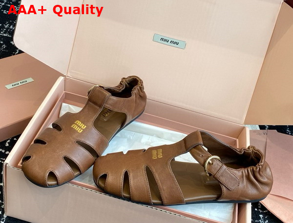 Miu Miu Ruches Nappa Leather Fishermans Sandals in Brown 5E395E Replica
