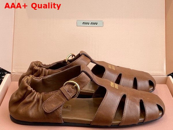 Miu Miu Ruches Nappa Leather Fishermans Sandals in Brown 5E395E Replica