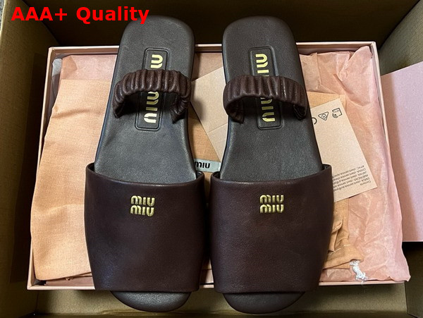 Miu Miu Ruches Nappa Leather Sandals in Briarwood 5X372E Replica