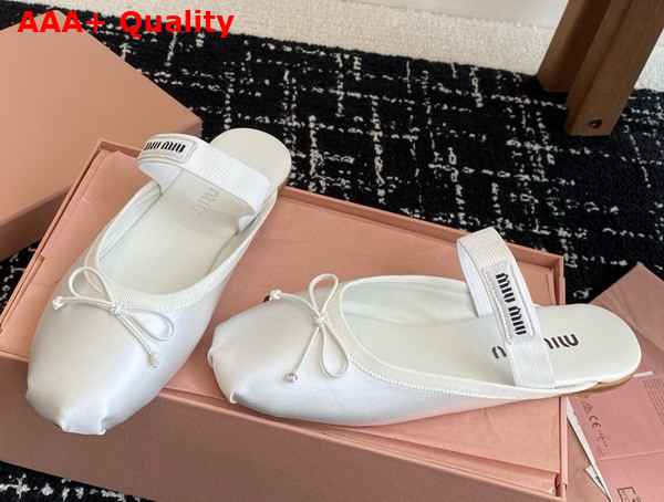 Miu Miu Satin Ballerina Mules in White 5F451E Replica