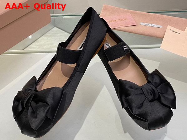 Miu Miu Satin Bow Ballerinas in Black Replica