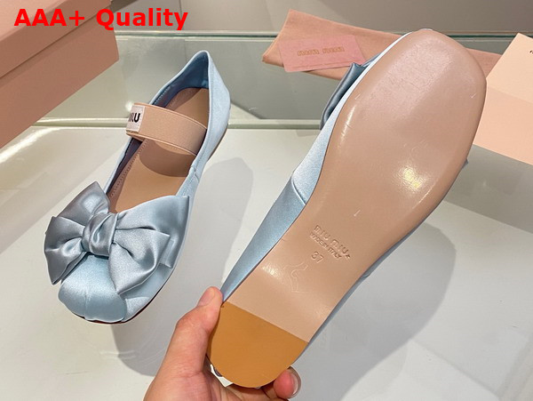 Miu Miu Satin Bow Ballerinas in Light Blue Replica