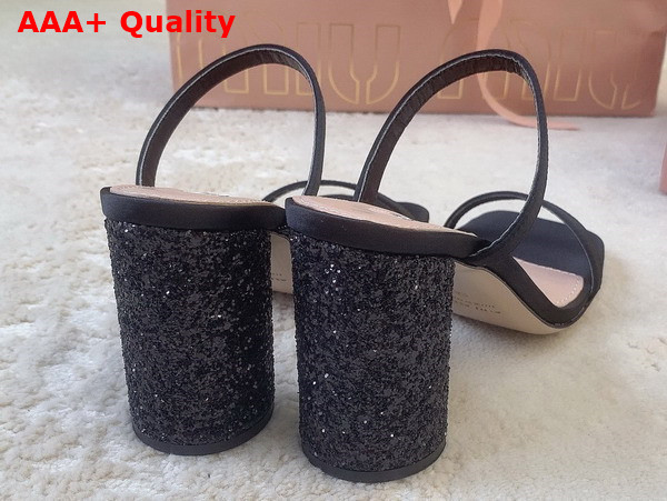 Miu Miu Satin and Glitter Slides in Black and Slate Gray Replica