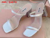 Miu Miu Satin and Glitter Slides in White and Silver Replica