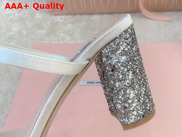 Miu Miu Satin and Glitter Slides in White and Silver Replica