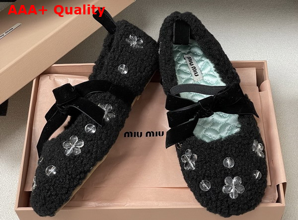 Miu Miu Shearling Ballerina Shoes in Black Shearling Replica