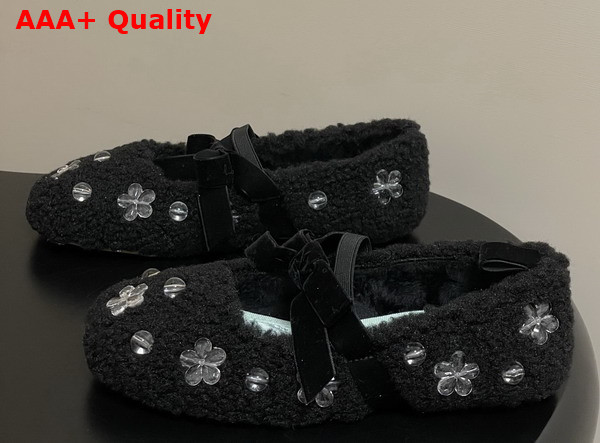 Miu Miu Shearling Ballerina Shoes in Black Shearling Replica
