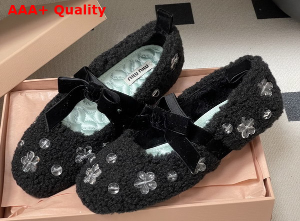 Miu Miu Shearling Ballerina Shoes in Black Shearling Replica