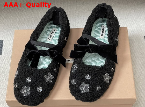 Miu Miu Shearling Ballerina Shoes in Black Shearling Replica