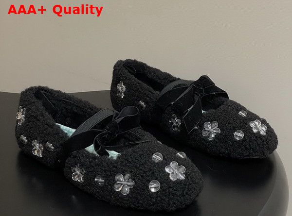 Miu Miu Shearling Ballerina Shoes in Black Shearling Replica