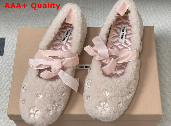 Miu Miu Shearling Ballerina Shoes in Light Pink Shearling Replica