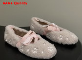 Miu Miu Shearling Ballerina Shoes in Light Pink Shearling Replica