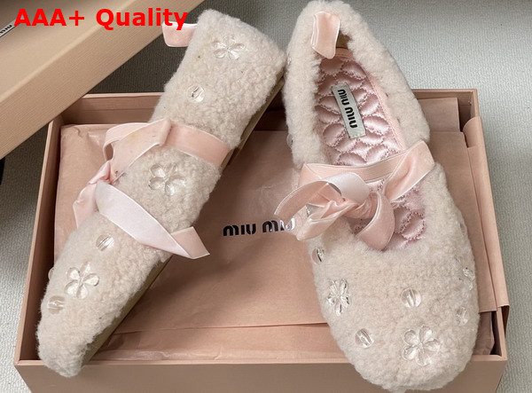 Miu Miu Shearling Ballerina Shoes in Light Pink Shearling Replica