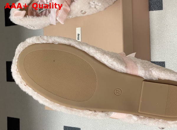 Miu Miu Shearling Ballerina Shoes in Light Pink Shearling Replica