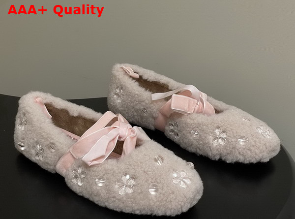 Miu Miu Shearling Ballerina Shoes in Light Pink Shearling Replica
