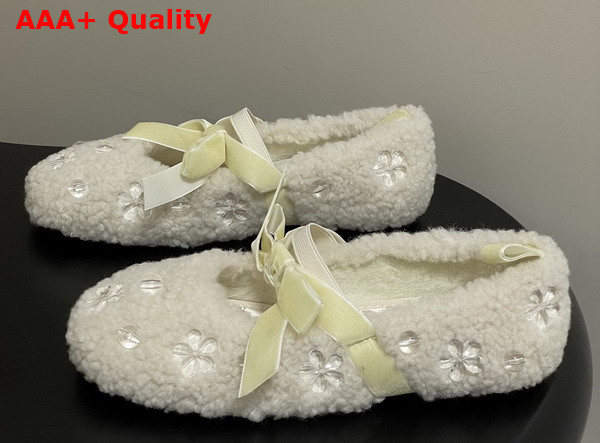 Miu Miu Shearling Ballerina Shoes in Light Yellow Shearling Replica