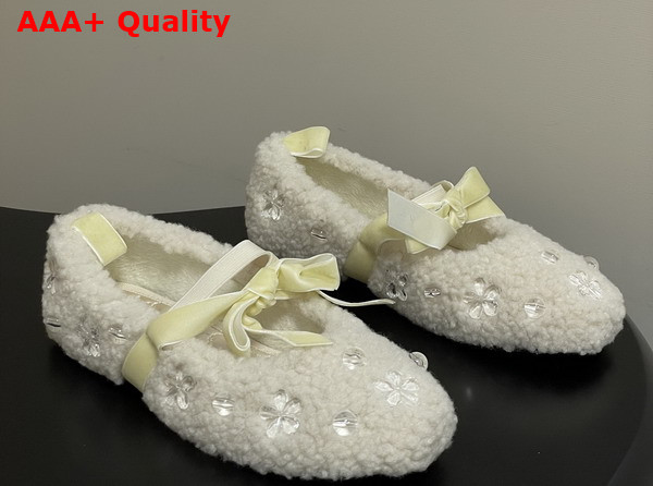 Miu Miu Shearling Ballerina Shoes in Light Yellow Shearling Replica