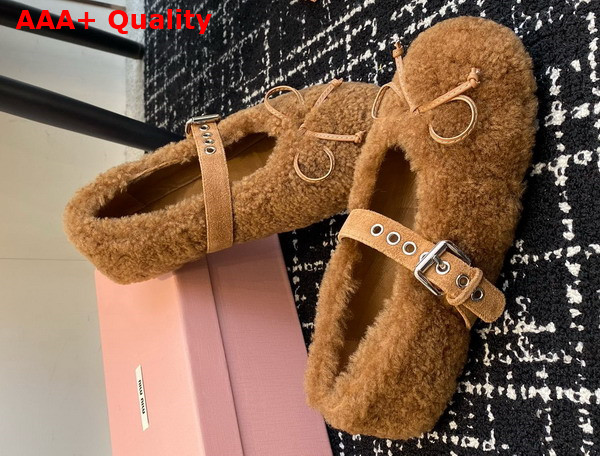 Miu Miu Shearling Ballerinas in Brown 5F272E Replica