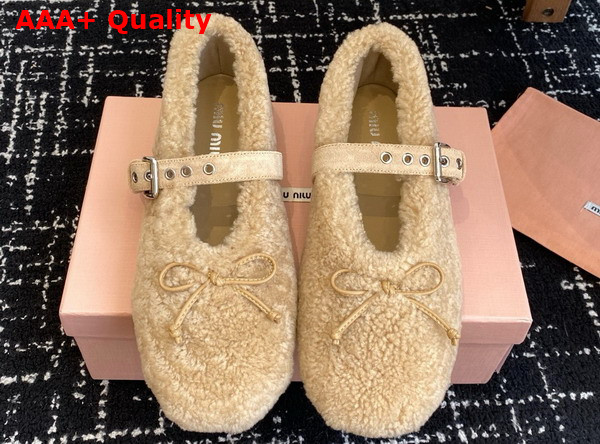 Miu Miu Shearling Ballerinas in Desert Beige 5F272E Replica