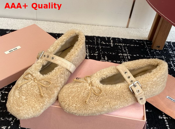 Miu Miu Shearling Ballerinas in Desert Beige 5F272E Replica