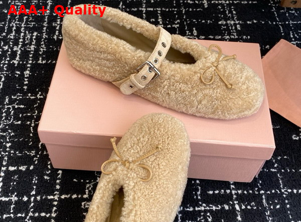 Miu Miu Shearling Ballerinas in Desert Beige 5F272E Replica