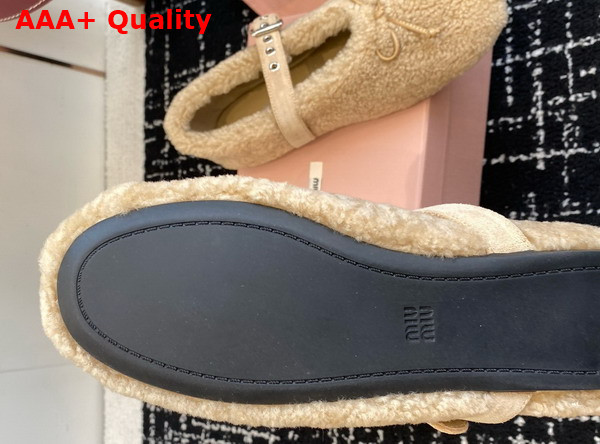 Miu Miu Shearling Ballerinas in Desert Beige 5F272E Replica